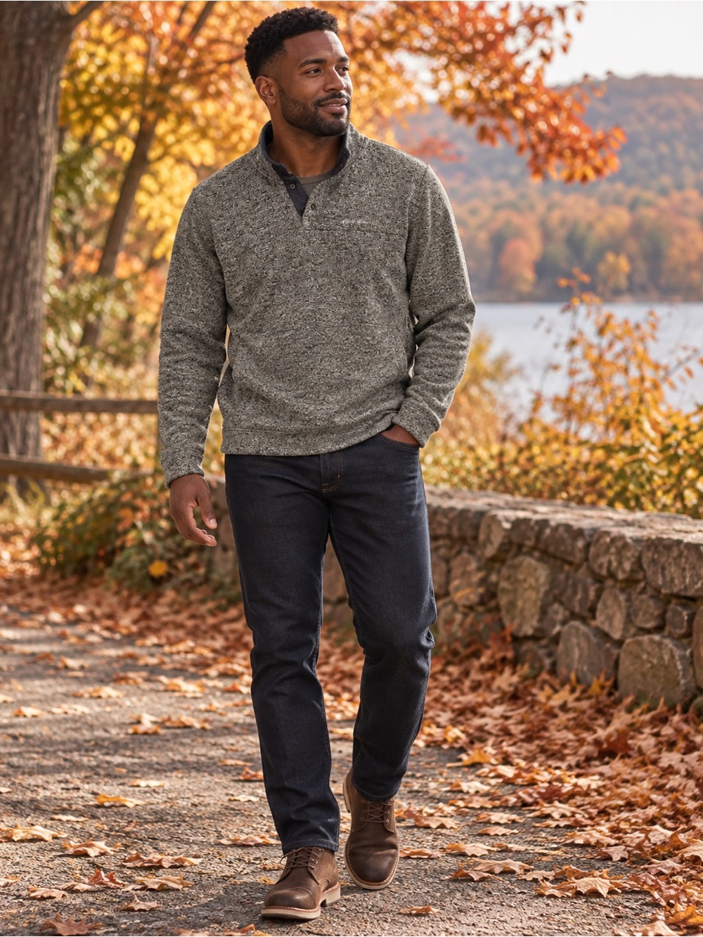 Eddie Bauer Men’s XXL Radiator Fleece Mock Neck Snap Pullover Gray